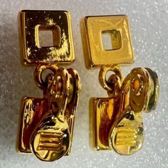 Vtg Monet Gold-Tone Geometric Square Drop Dangle Earrings Open Square Design - Picture 7 of 10